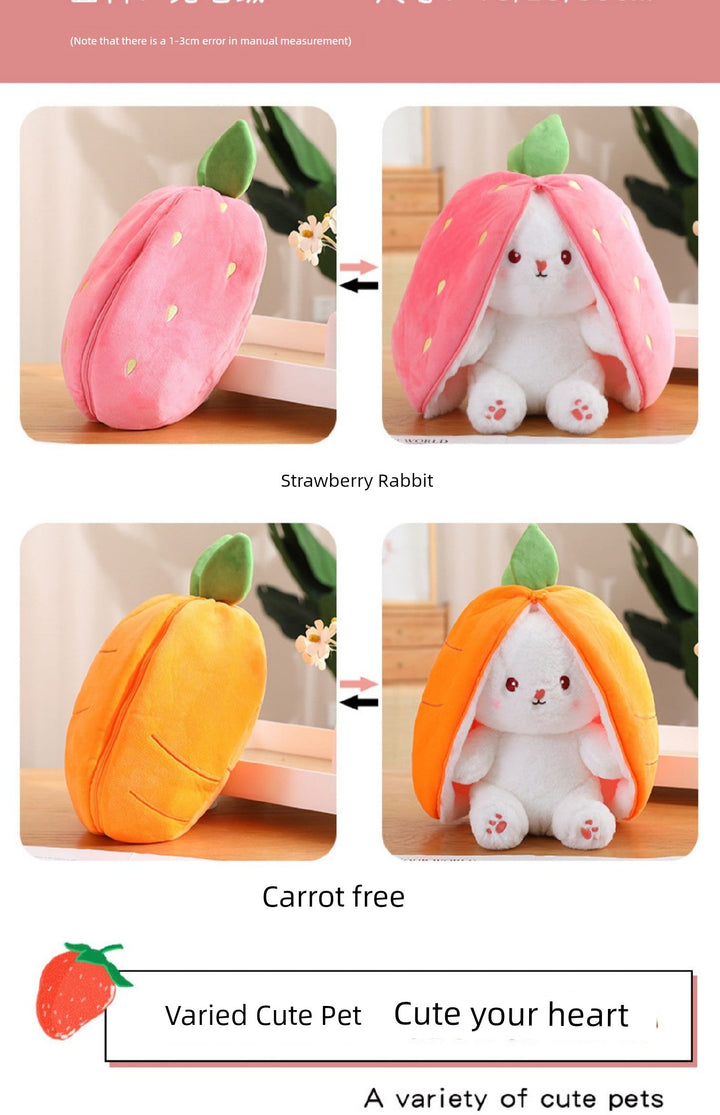 Strawberry Rabbit Doll Transformation Strawberry Rabbit Doll Zipper Plush Toy Rabbit Doll Birthday Gift for Girls Female