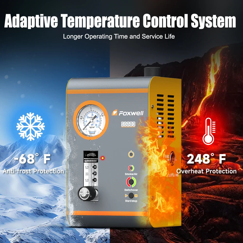 FOXWELL SD203 Automotive Smoke Machine Built-in Air Pump EVAP Vacuum Leak Detector Dual Mode Car Pipe Leakage Diagnostic Tester
