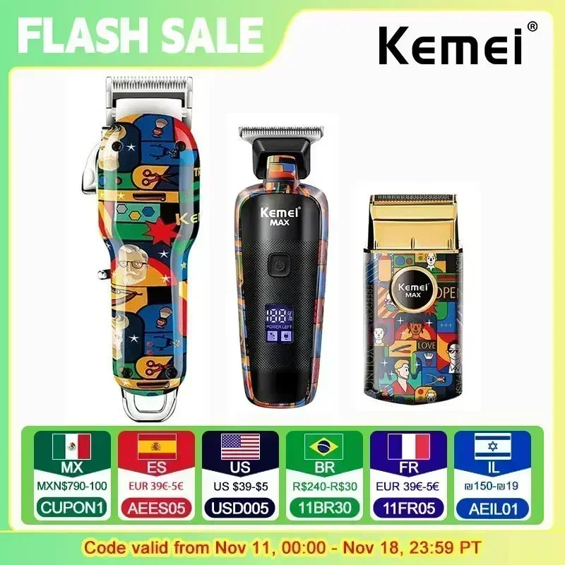 Kemei Hair Clipper Rechargeable Graffiti Pattern Electric Professional Barber Trimmer Man Shaver KM-MAX2092 KM-MAX5090 KM-RS7098