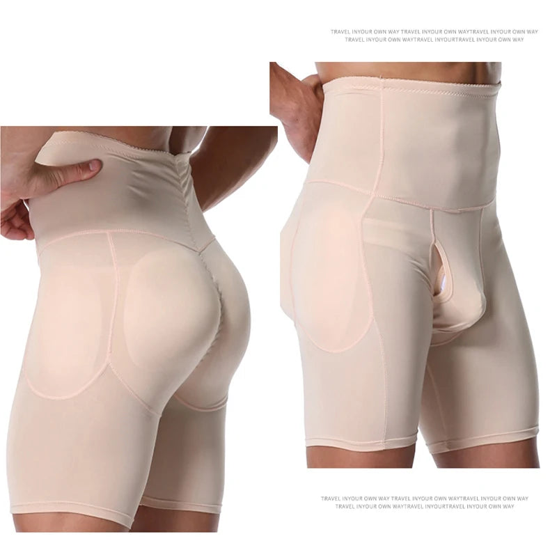 Men High Waisted Tummy Control Shorts Shapewear Slimming Training Body Shaper Girdle Compression Padded Underwear Boxer Briefs