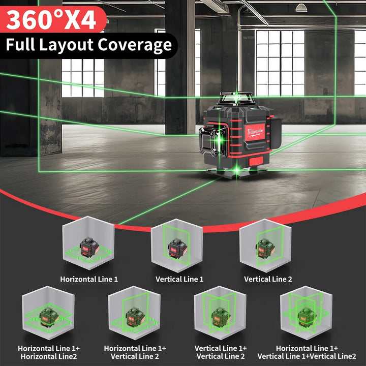 Milwaukee Degree Vertical Cross Laser Level 360 Green Beam  Horizontal And Vertical Rechargeable Battery green laser level tools