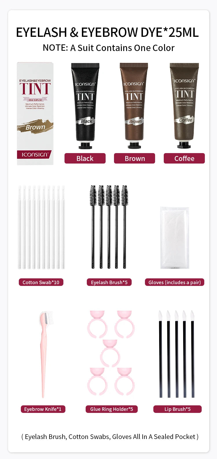 ICONSIGN Lashes Eyebrow Tint Kit Professional Fast Perming Dye Brow Mascara Tattoo Cream Waterproof Long Lasting 60 to 90 Days