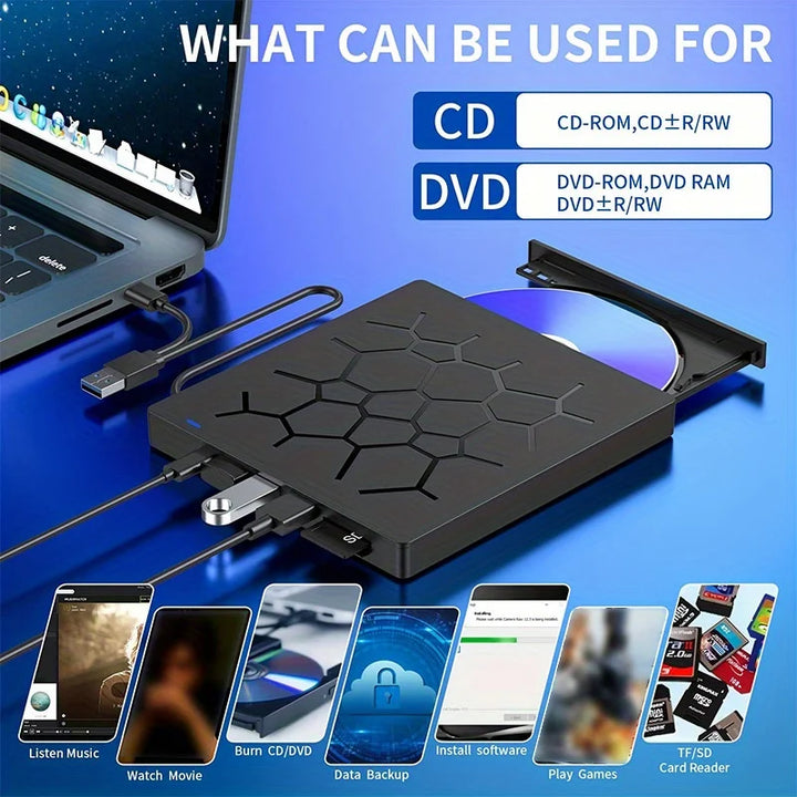 External Drive 7 IN 1 USB 3.0 Portable DVD Player,External Disk Drive Optical Compatible With Laptop Desktop PC Windows Linux OS