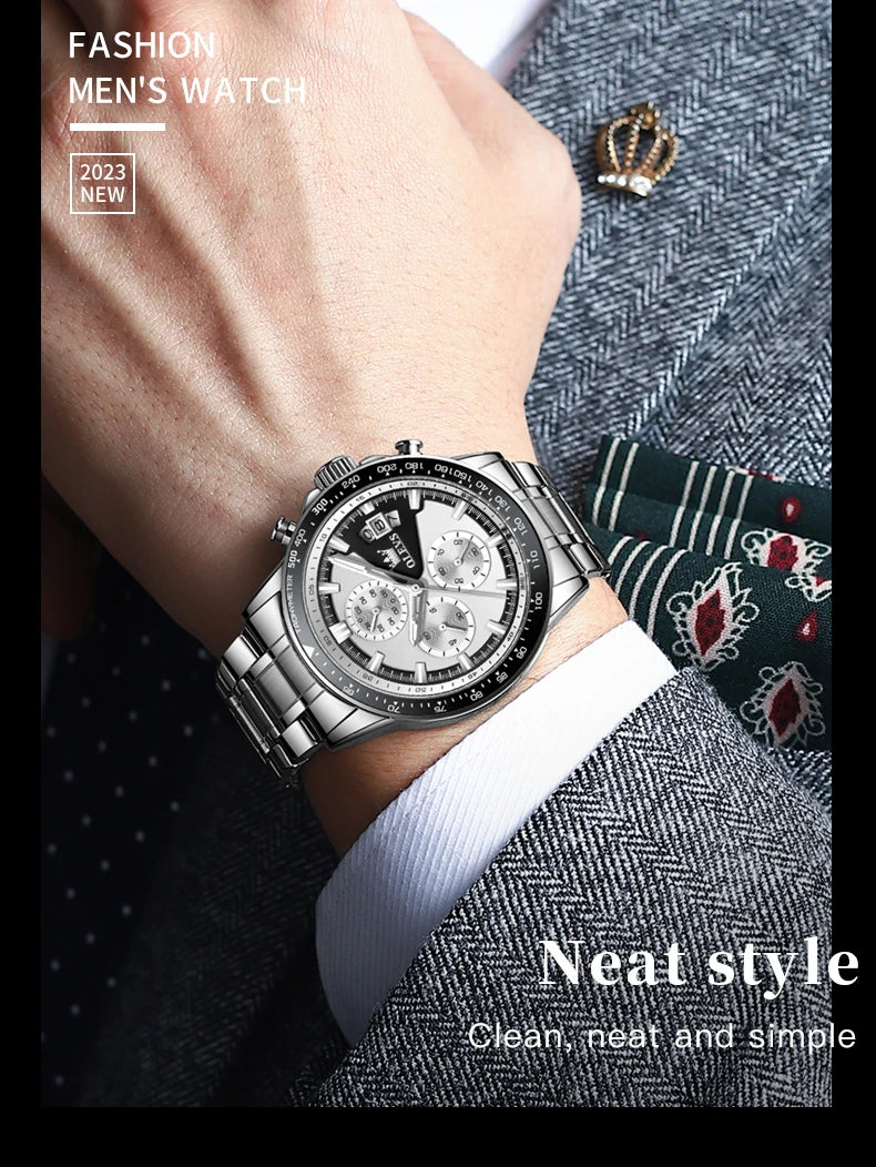 OLEVS Top Brand Men's Watches Casual Fashion Original Wristwatch Chronograph Waterproof Stainless Steel Luminous Date 2023 New