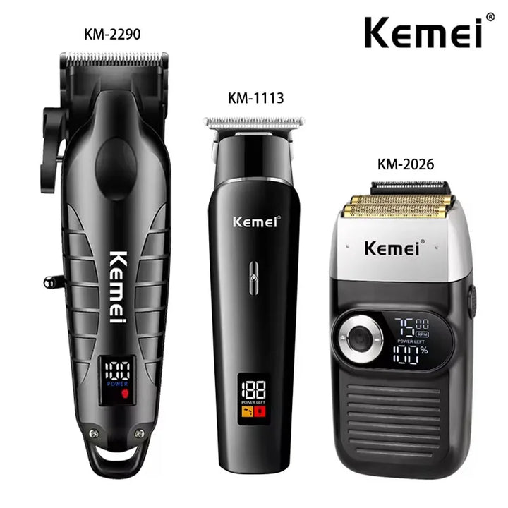 Kemei KM-2290 KM-1113 KM-2026 professional Electric hair clipper kit Men's Shaver Cordless Barber Hair Trimmer USB beard Razor
