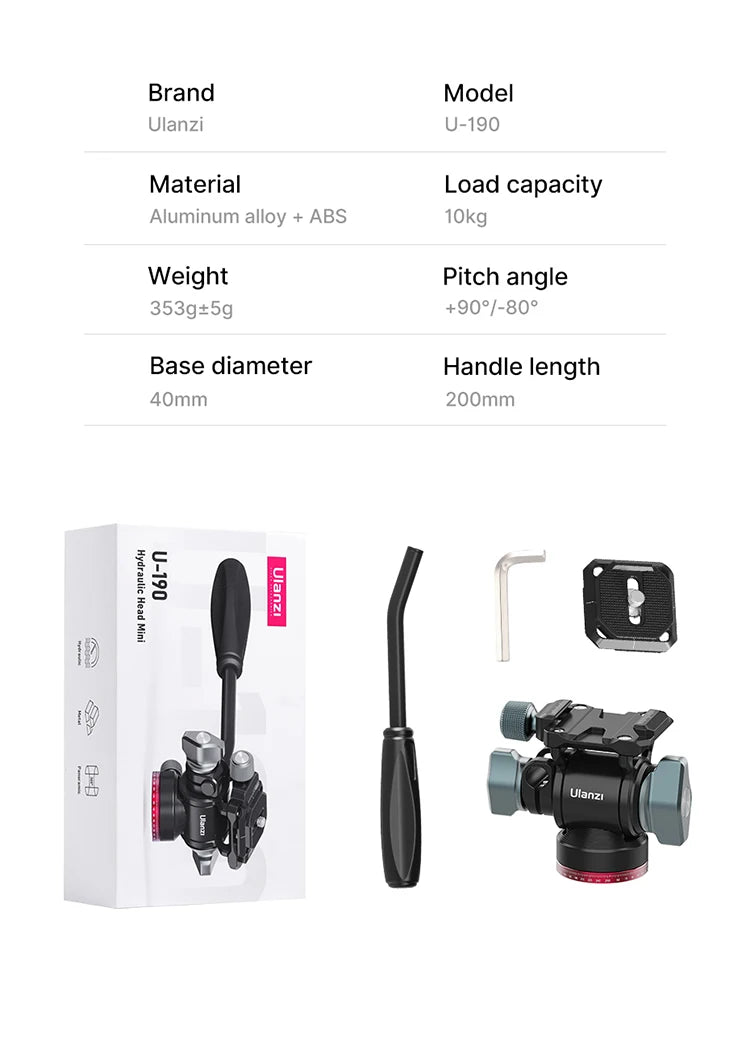 Ulanzi U-190 U190 Panoramic Tripod Head Hydraulic Fluid Video Damping Head For Tripod Monopod DSLR Camera Holder Stand Mobile