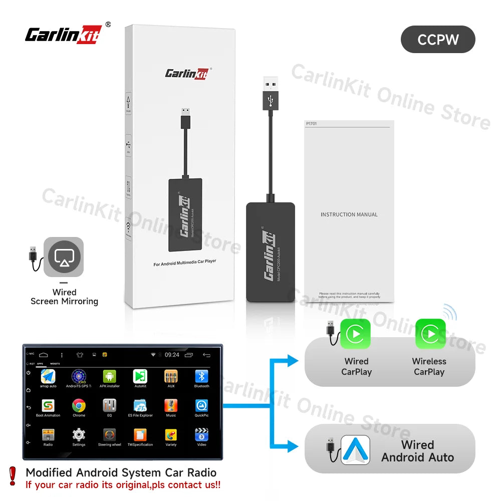 Carlinkit Wired/Wireless CarPlay Wireless Android Auto Dongle Mirror For Modify Android Screen Car Ariplay  Smart Link IOS 14 15