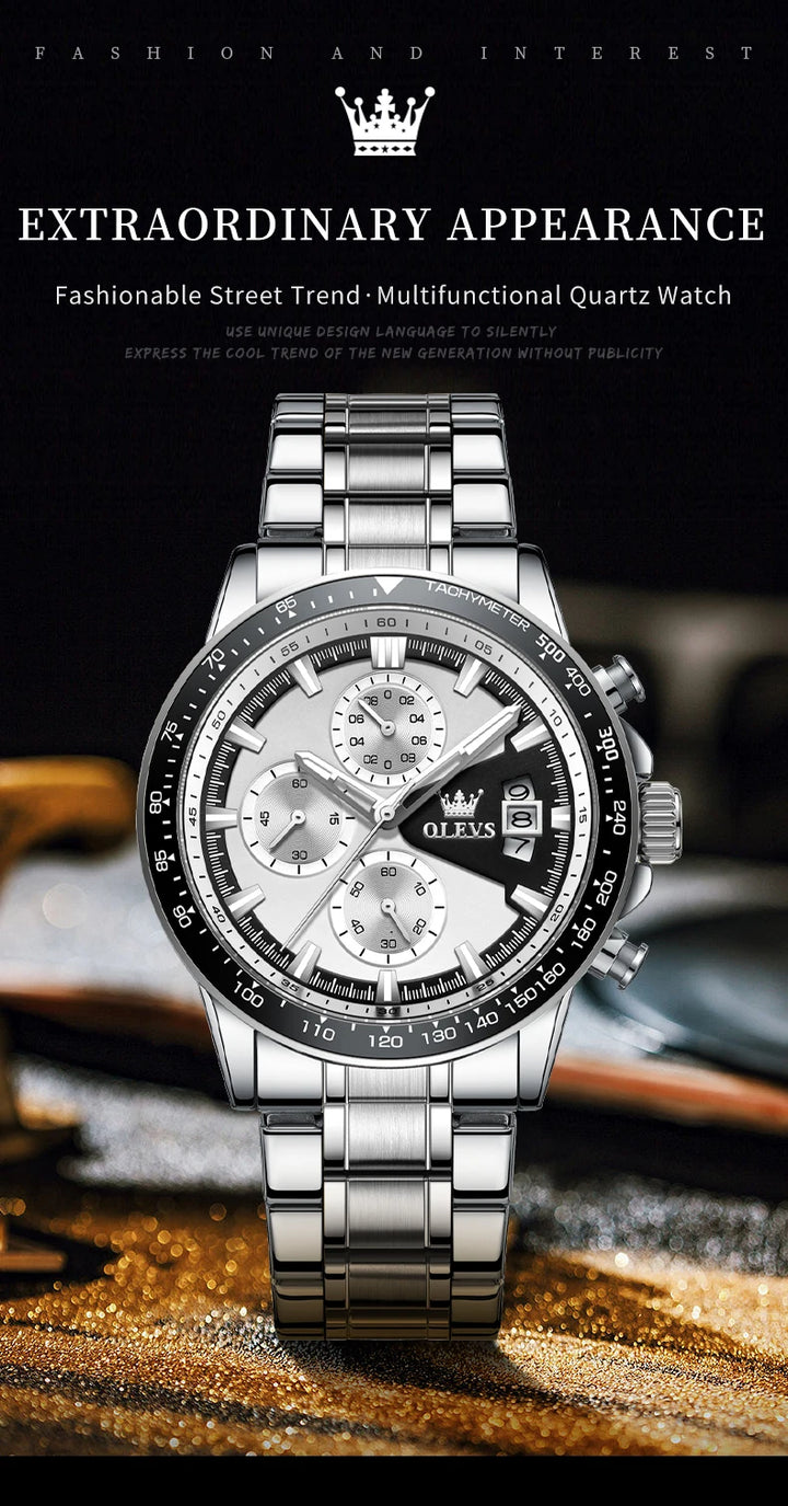 OLEVS Top Brand Men's Watches Casual Fashion Original Wristwatch Chronograph Waterproof Stainless Steel Luminous Date 2023 New