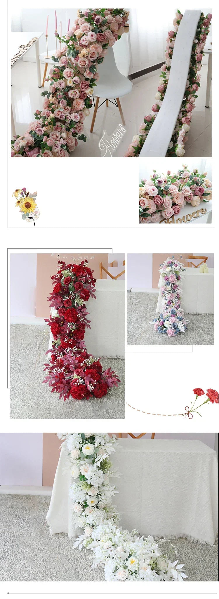 2m Luxury Runner Flower Row Artificial Flowers for Table Centerpiece Wedding Decoration Mix Flowers Backdrop Wall Arches Decor
