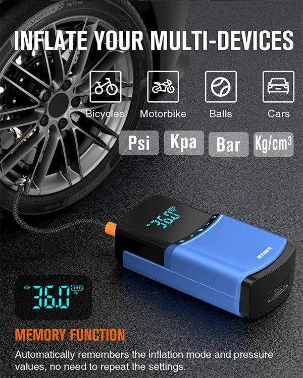 BUVAYE Car Jump Starter Air Pump 150PSI 2000A Jump Starter car battery starter Power Bank 150PSI Tire Compressor Powerbank