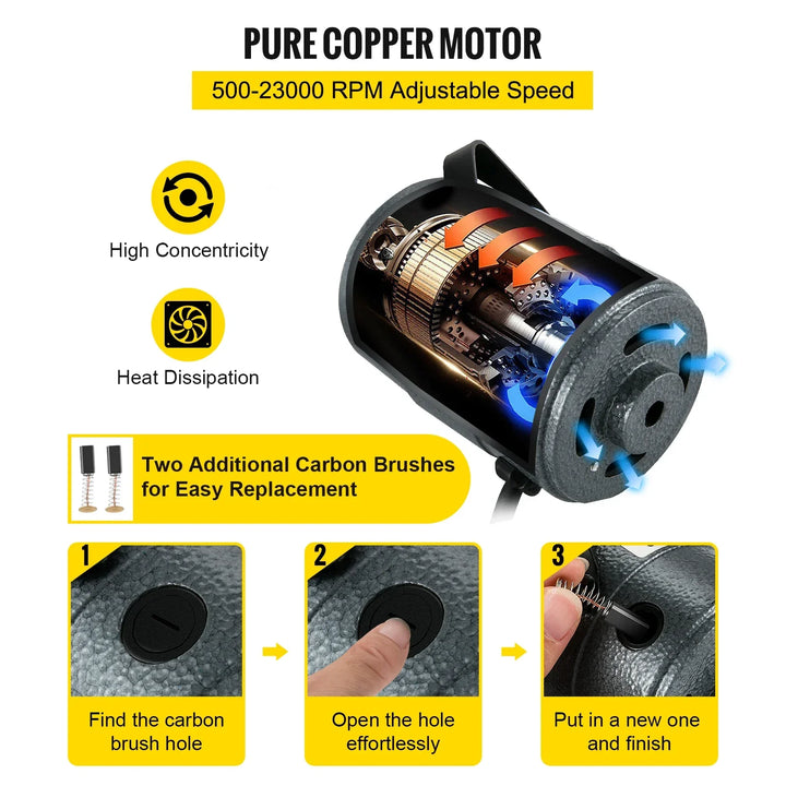 VEVOR Flex Shaft Grinder 380W Rotary Tool 500-23000RPM Rotary Carver with 1/4\" 3-Jaw Chuck for Jewelry Polishing Grinding DIY