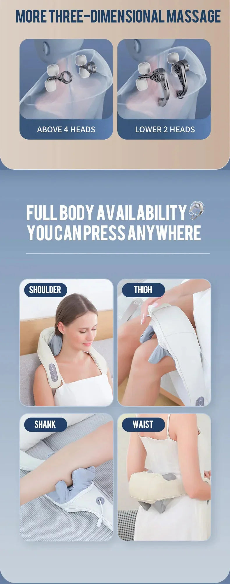 Neck and Shoulder Massage Shawl Heating Kneading 6D Massage Head Deep Massage and Muscle Relaxation Adjustable Wearable Massager