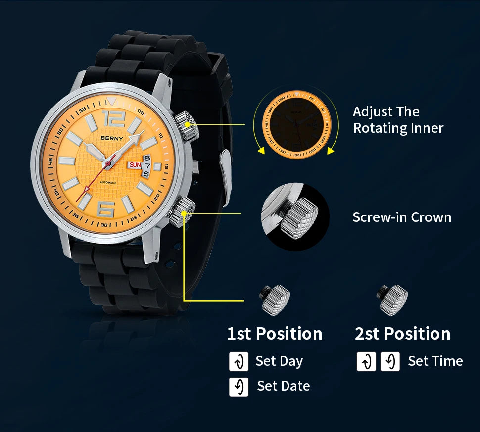 20Bar Diver Automatic Watch For Men Miyota 8205 Super Luminous Sapphire Swim Sport Mechanical Automatic Self Winding Wristwatch