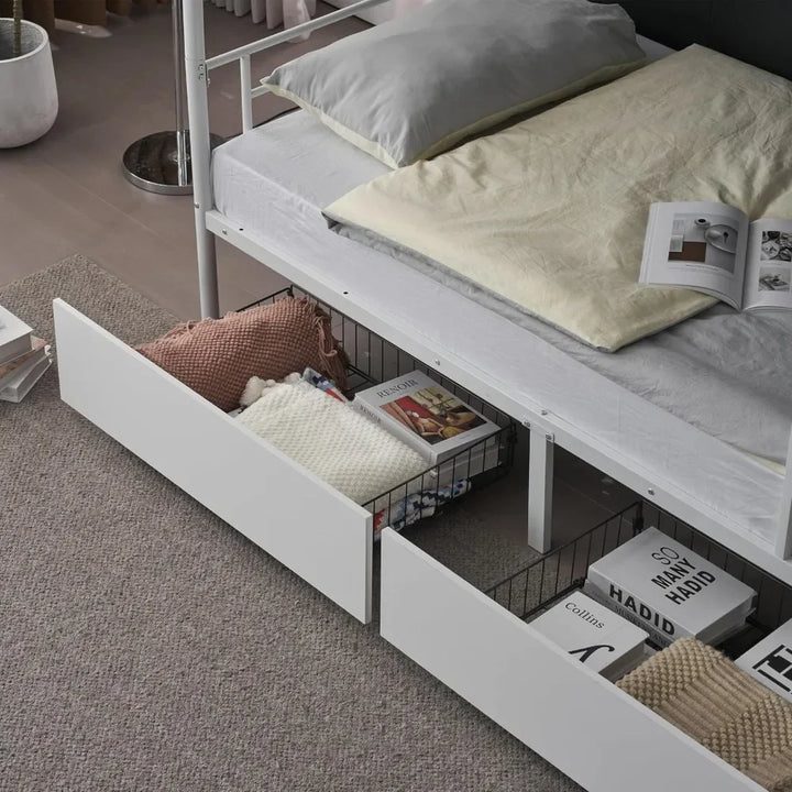 White Twin Bunk Bed with Storage