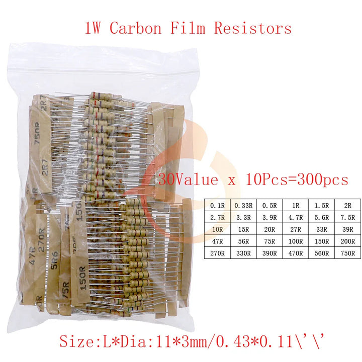 1/8W 1/4W 1/2W 1W 2W 3W 5W Carbon Film Resistors Assortment Kit 5% Electronic Components resistor package