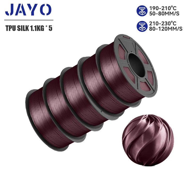 JAYO 5Rolls JAYO TPU SILK 98A 3D Filament Flexible 1.75mm+/-0.02mm 3D Printer SILK Texture Smooth High Quality New Fast Shipping