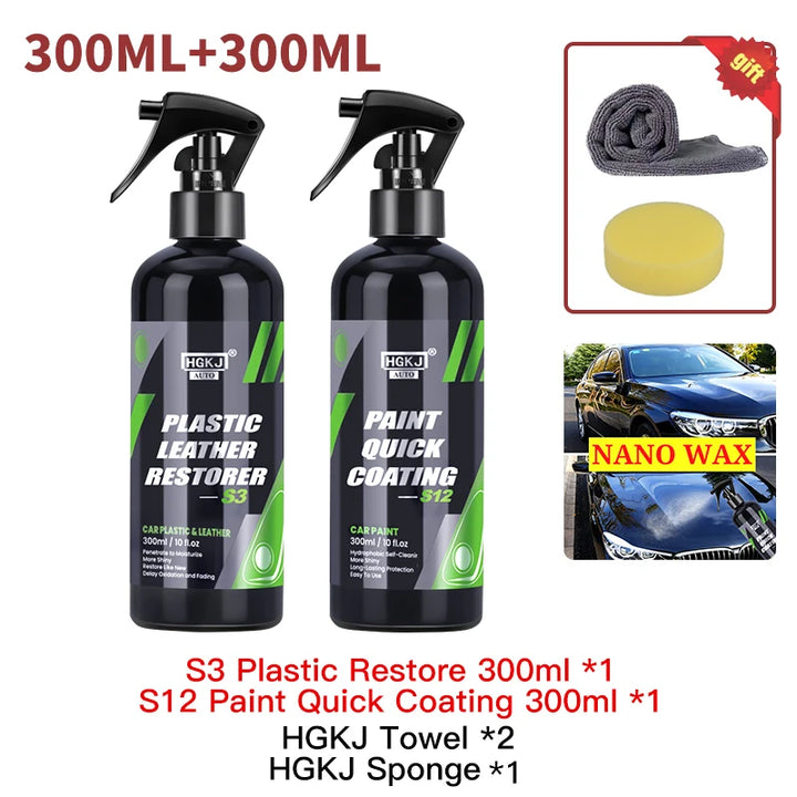 300ML Car Interior Plastic Restorer HGKJ S3 Liquid Leather Seat Spray Restoration Coat Wax Car Care Product Plastics Renovator