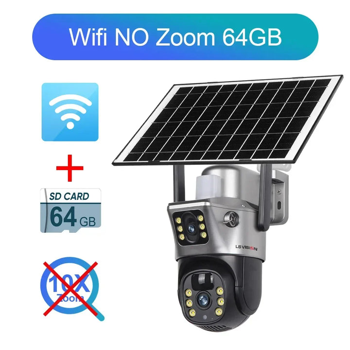 LS VISION 12MP 4G/WiFi Dual Screen Solar Camera Outdoor 10X Zoom 6K Three Lens Human Auto Tracking Surveillance Camera V380 Pro