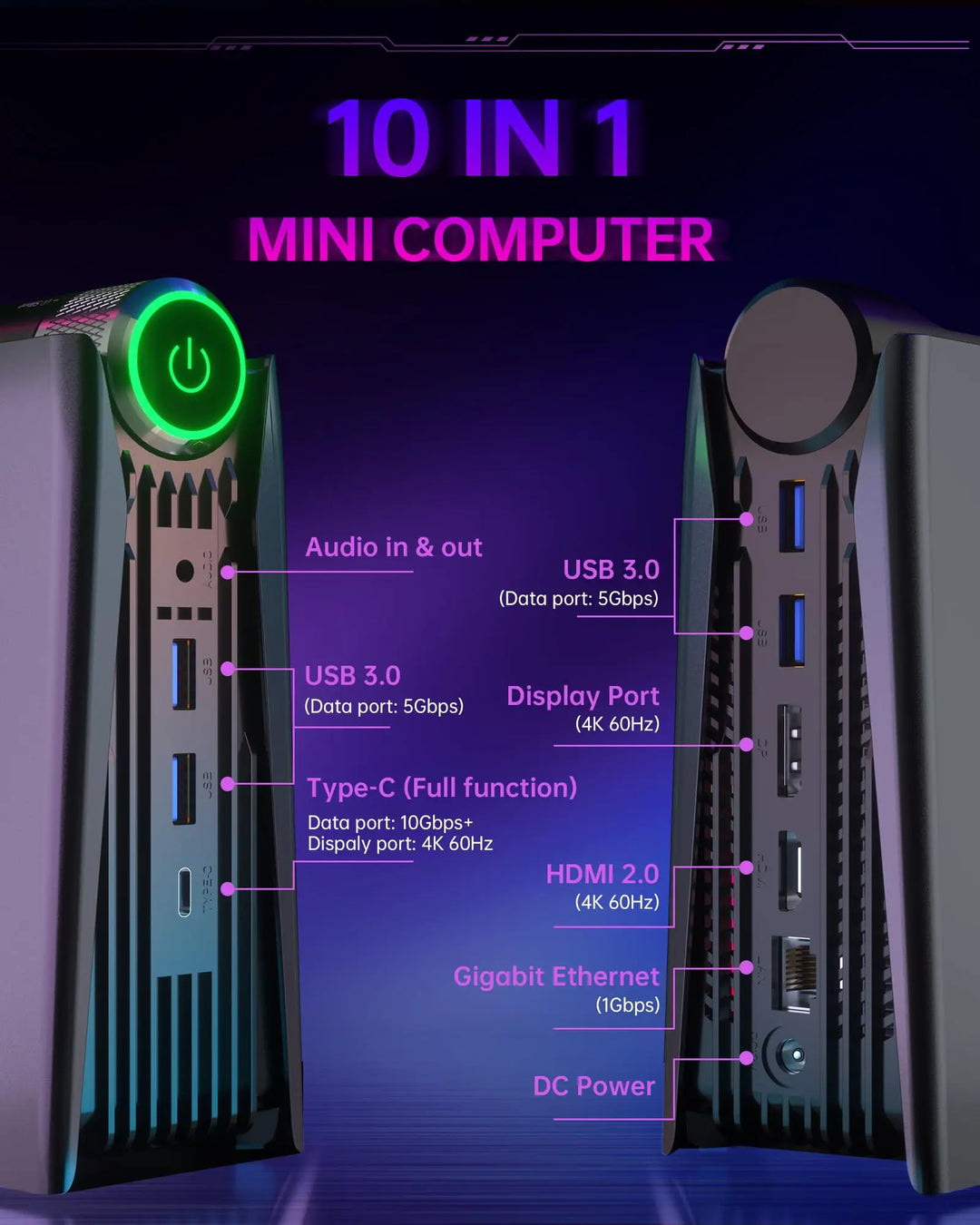 ACEMAGIC S3A Mini PC Gaming AMD Ryzen 7 5700U RAM 16/32GB DDR4 512GB/1TB SSD Gamer Computer RGB Light Control WiFi6 BT5.2