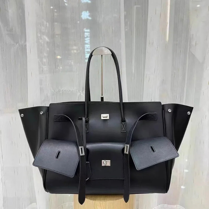 Luxury Brand Silver Buckle Fashion Genuine Leather Handbag New Large Capacity Tote Bag Designer Women's Commuter Shoulder Bag