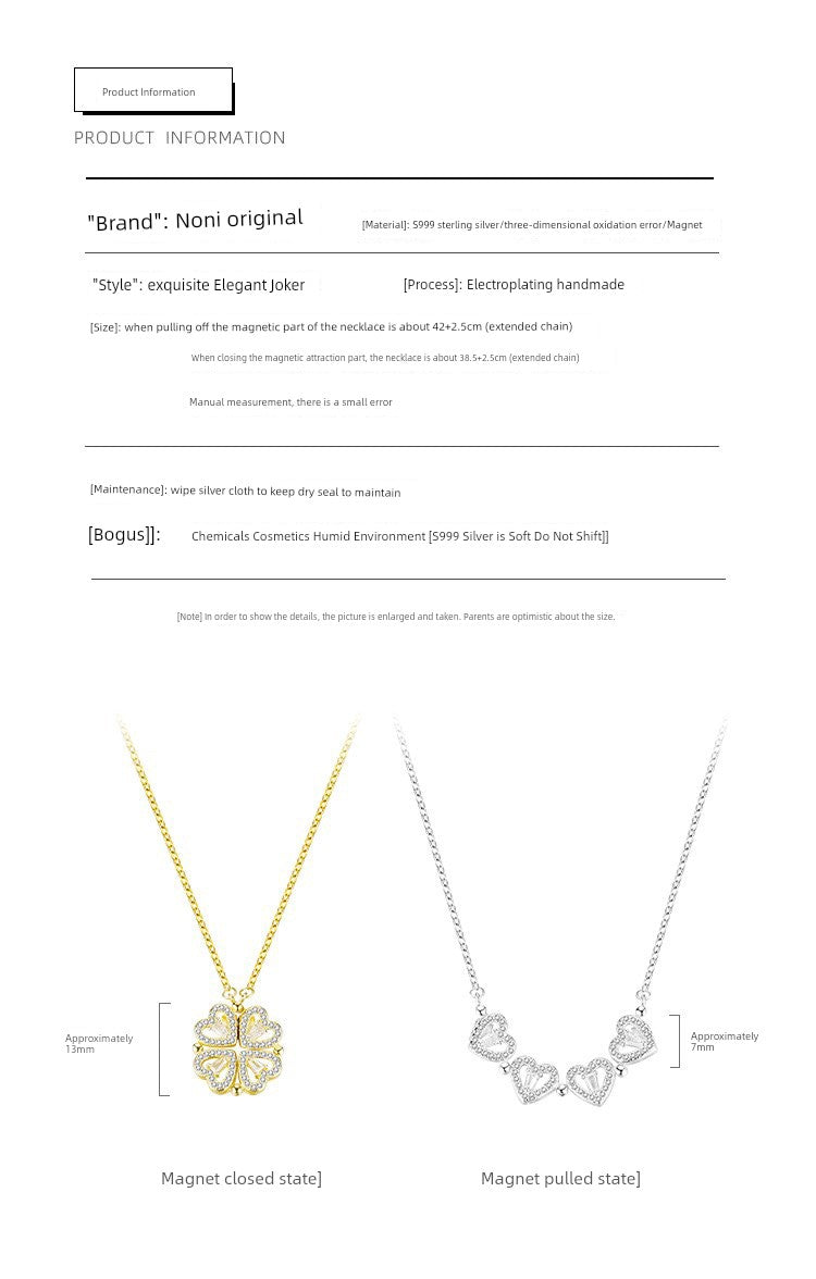 Four-Leaf Clover Genuine Love Necklace Women's Sterling Silver 999