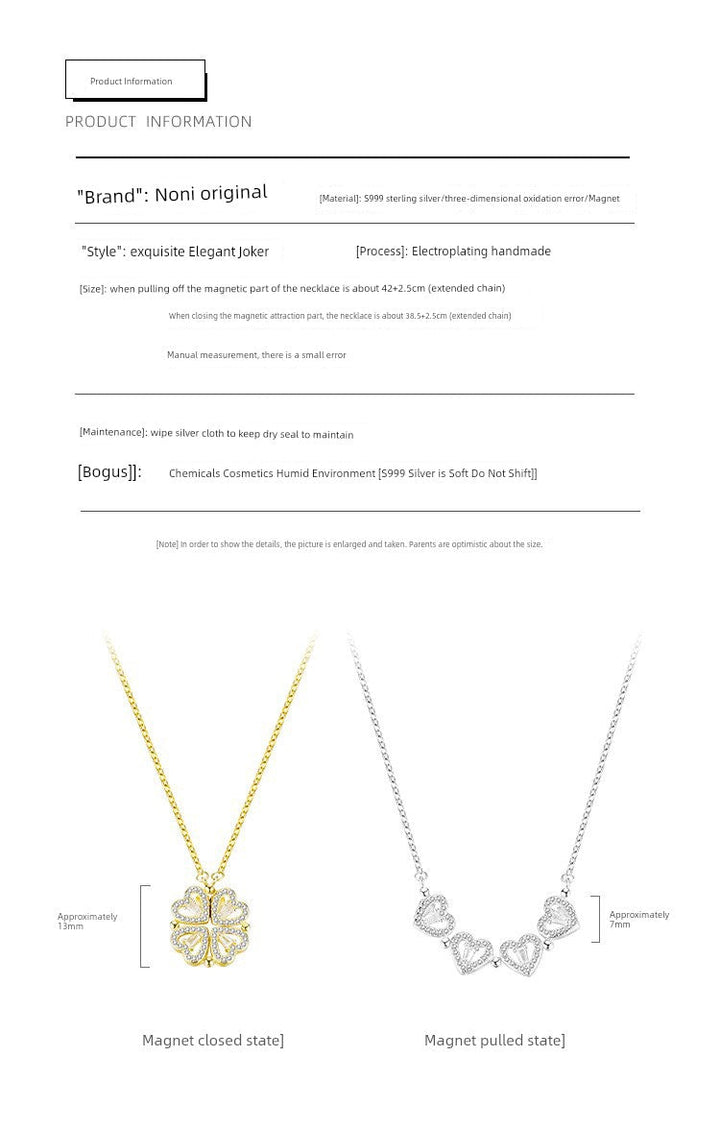 Four-Leaf Clover Genuine Love Necklace Women's Sterling Silver 999