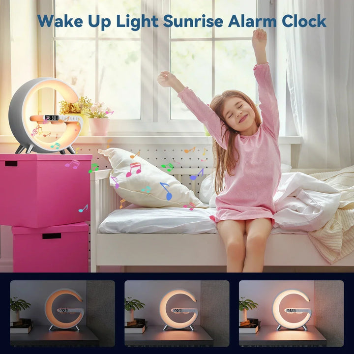 G Wireless Charger Stand Alarm Clock Bluetooth Speaker RGB Night Light Lamp Fast Charging Station Dock for iPhone Samsung Xiaomi