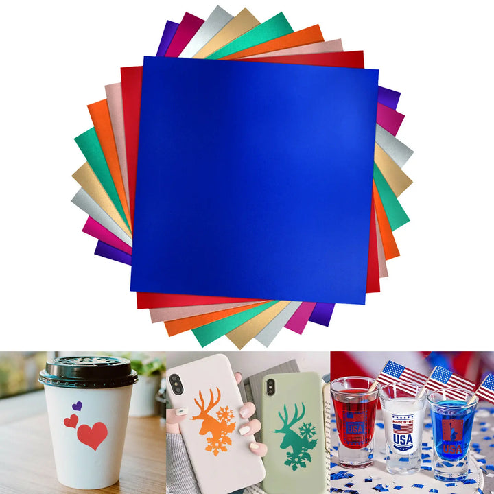 9pcs HTVRONT 30X30cm Matte Metallic Permanent Adhesive Vinyl Bundle Sheets Sticky Craft Sticker Film for Cricut DIY Decor