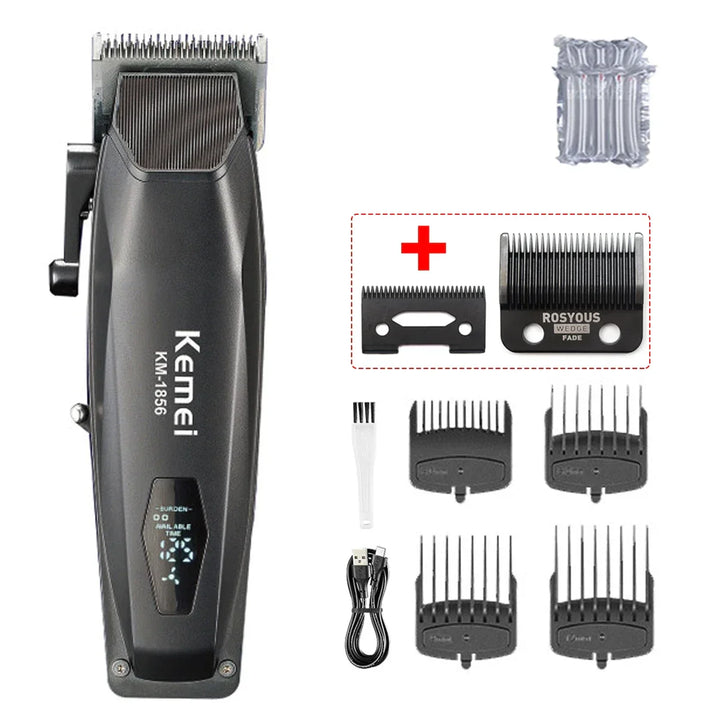 Kemei KM-1856 Men's Hair Clipper LED Display Cordless USB Interface Professional Hair Cutting Machine Hair Trimmer Haircut