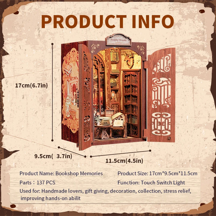 CUTEBEE Bookstore Book Nook with Light DIY Miniature Wooden Dollhouse for Decor Gift Bookshelf Insert Kit 3D Puzzle