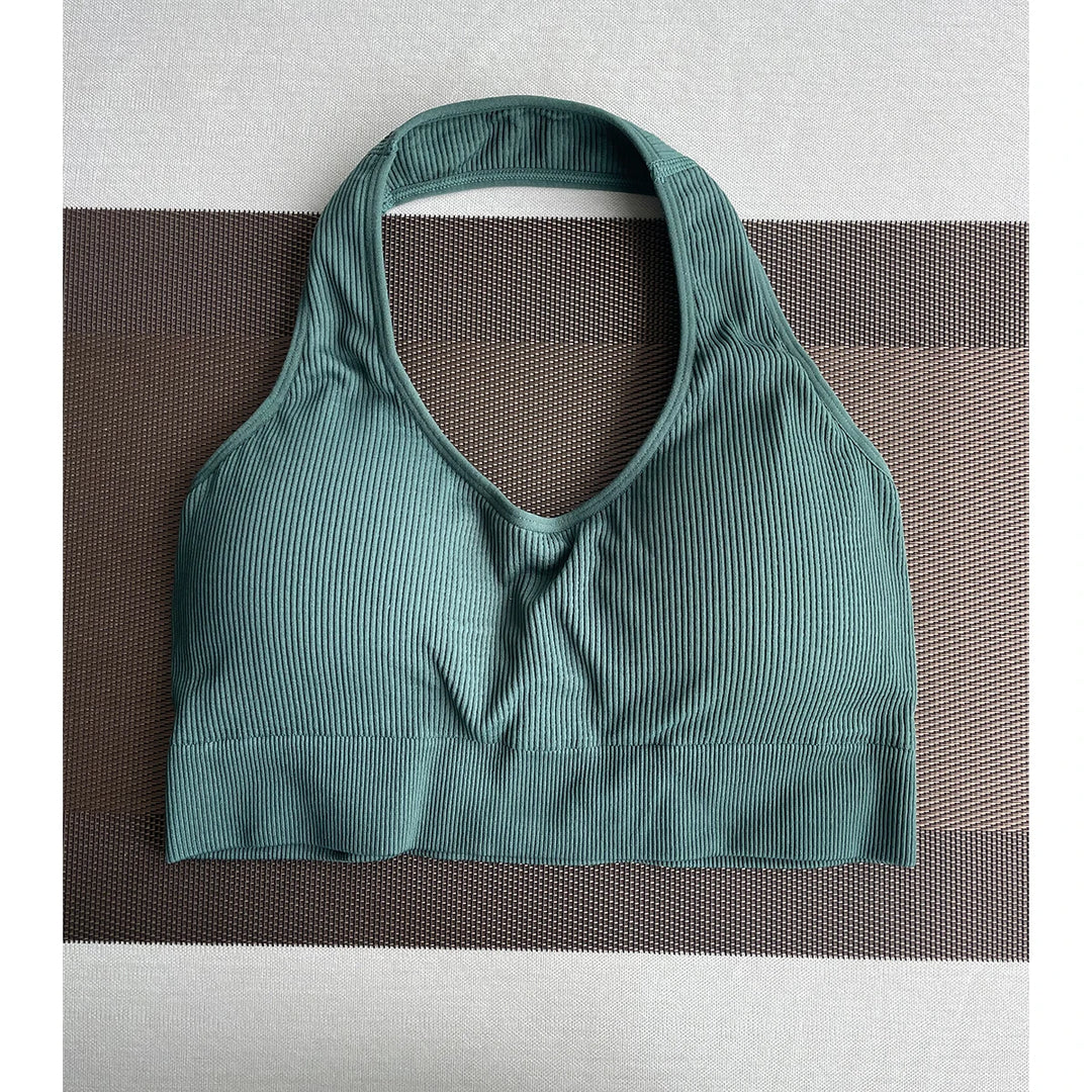 New Limitless Ribbed Seamless Halter Bra Spandex  Woman Fitness Elastic Breathable Breast Enhancement Leisure Sports Underwear