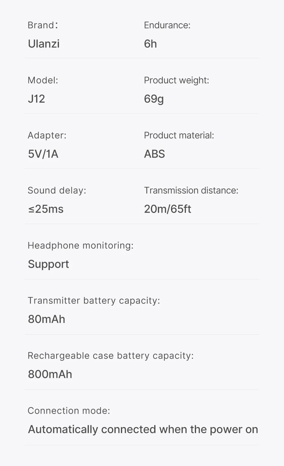 Ulanzi J12 Wireless Lavalier Microphone System Audio Video Recording Microphone Mini Mic for iPhone Android Live Broadcast