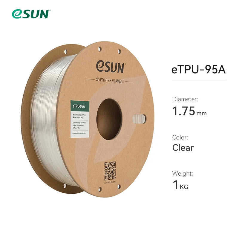 eSUN Flexible TPU Filament 1.75mm,TPU 95A 3D Printer Filament 1KG 2.2 LBS Spool 3D Printing Material TPU 95A  For 3D Printers