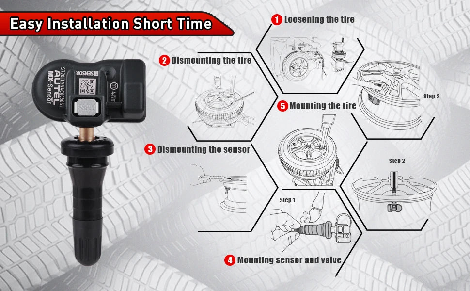 Autel TPMS Sensor MX-Sensor 2in1 315MHz + 433MHz Tire Replacement Sensor OE-Level Programmable & Cloneable TPMS Pressure Sensor