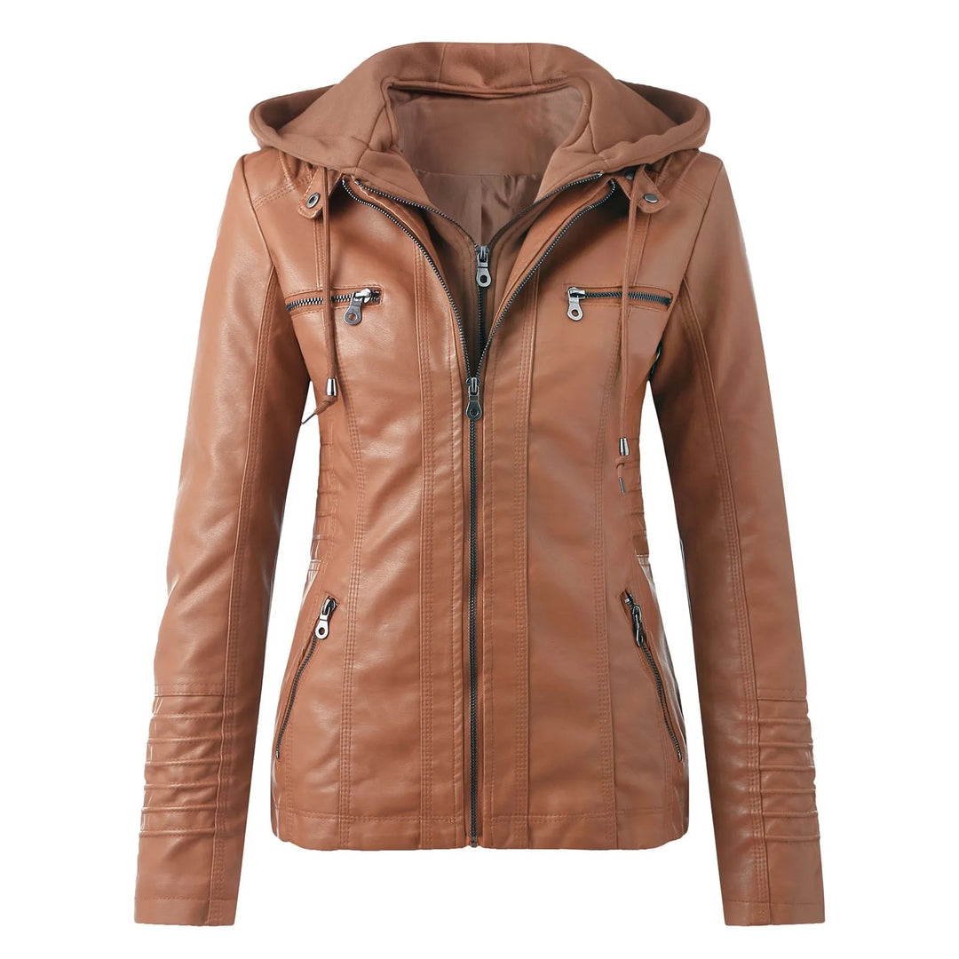 Leather Jacket Women Hooded Faux Pu Leather Motorcycle Jacket Zipper Long Sleeve Autumn Winter Outwear Coats Jaqueta Feminina