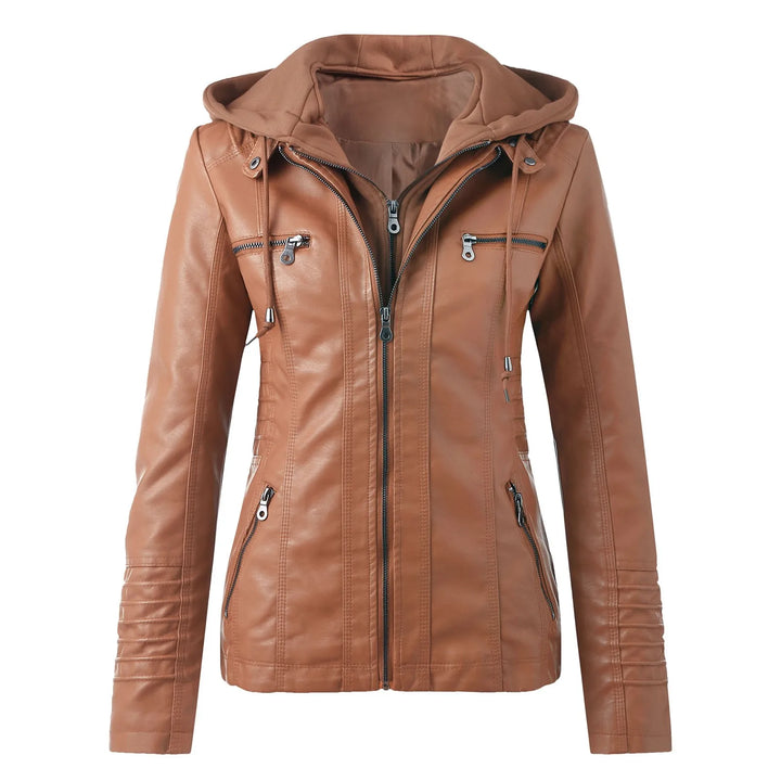 Leather Jacket Women Hooded Faux Pu Leather Motorcycle Jacket Zipper Long Sleeve Autumn Winter Outwear Coats Jaqueta Feminina