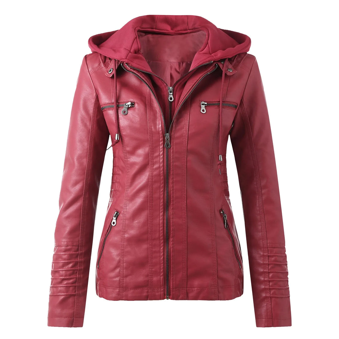 Leather Jacket Women Hooded Faux Pu Leather Motorcycle Jacket Zipper Long Sleeve Autumn Winter Outwear Coats Jaqueta Feminina
