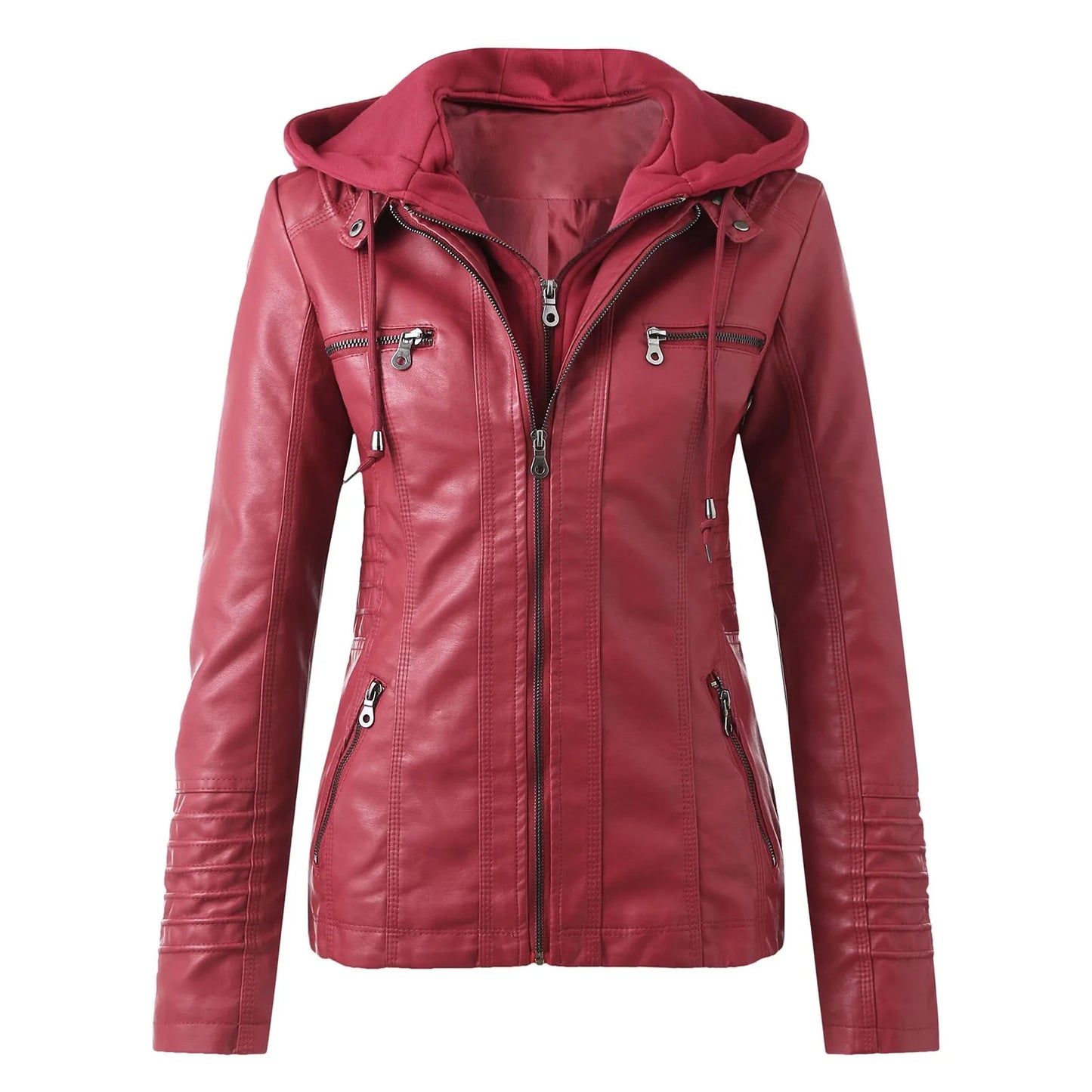 Leather Jacket Women Hooded Faux Pu Leather Motorcycle Jacket Zipper Long Sleeve Autumn Winter Outwear Coats Jaqueta Feminina
