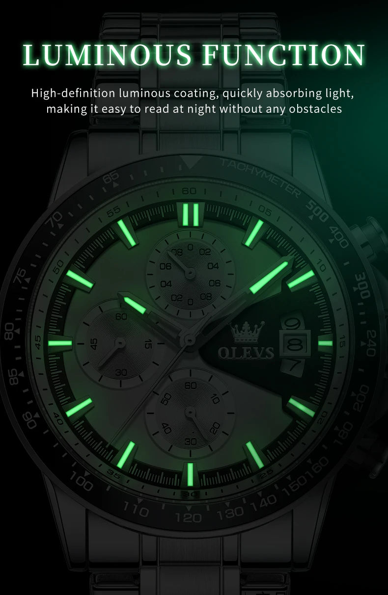 OLEVS Top Brand Men's Watches Casual Fashion Original Wristwatch Chronograph Waterproof Stainless Steel Luminous Date 2023 New