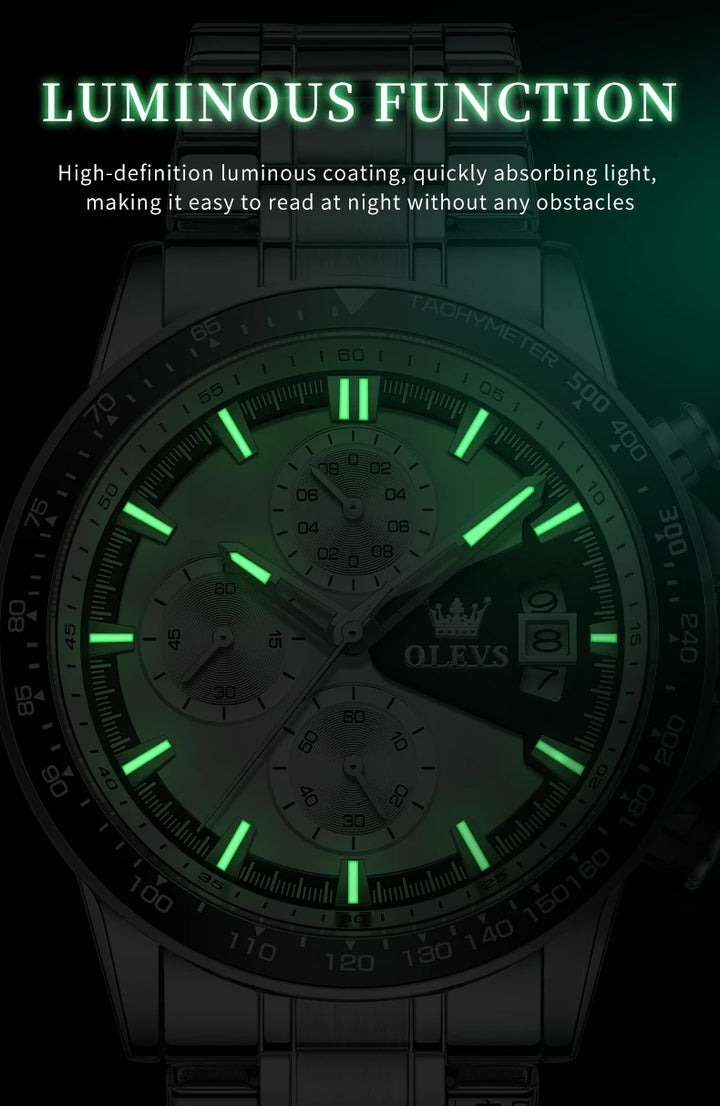 OLEVS Top Brand Men's Watches Casual Fashion Original Wristwatch Chronograph Waterproof Stainless Steel Luminous Date 2023 New