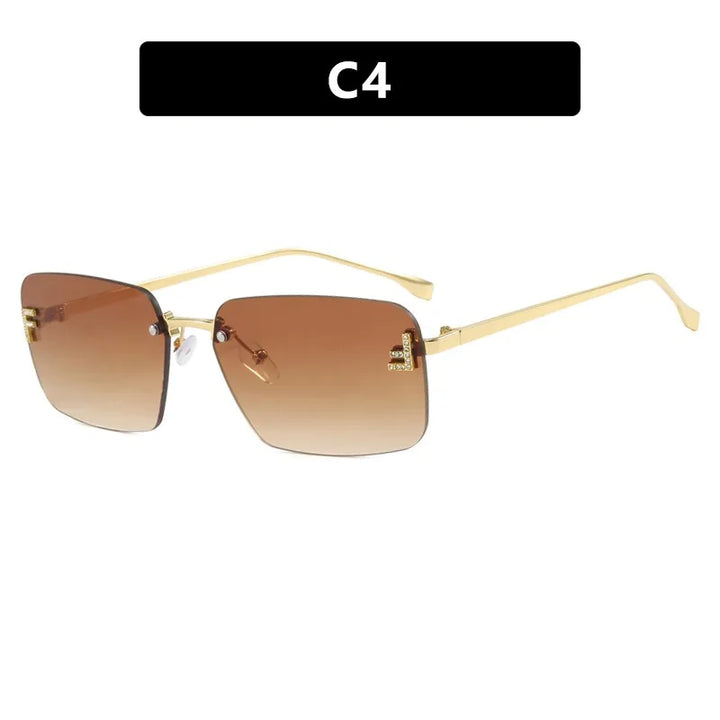 Rimless Sqaure Sunglasses F Letter Rectangle Shades For Men Women Trendy Driving Frameless Casual Eyewear UV400 Oculos Del Sol