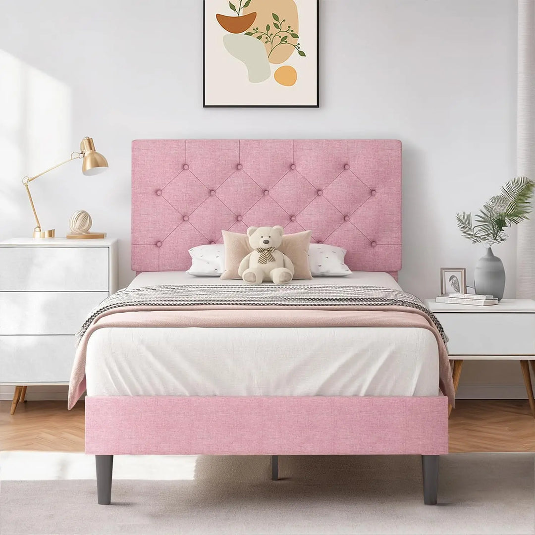 Pink Upholstered Twin Bed Frame