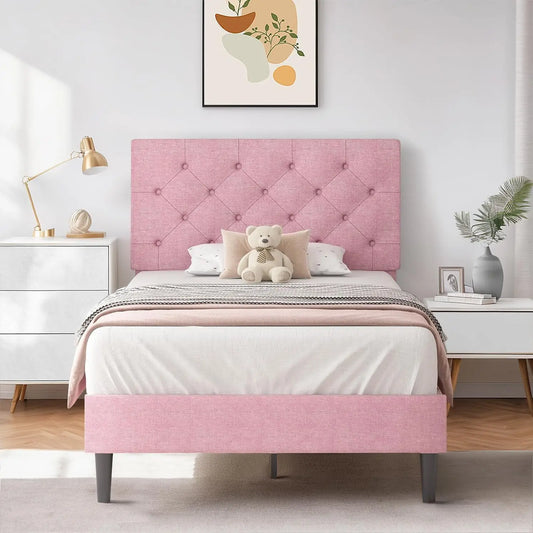 Pink Upholstered Twin Bed Frame