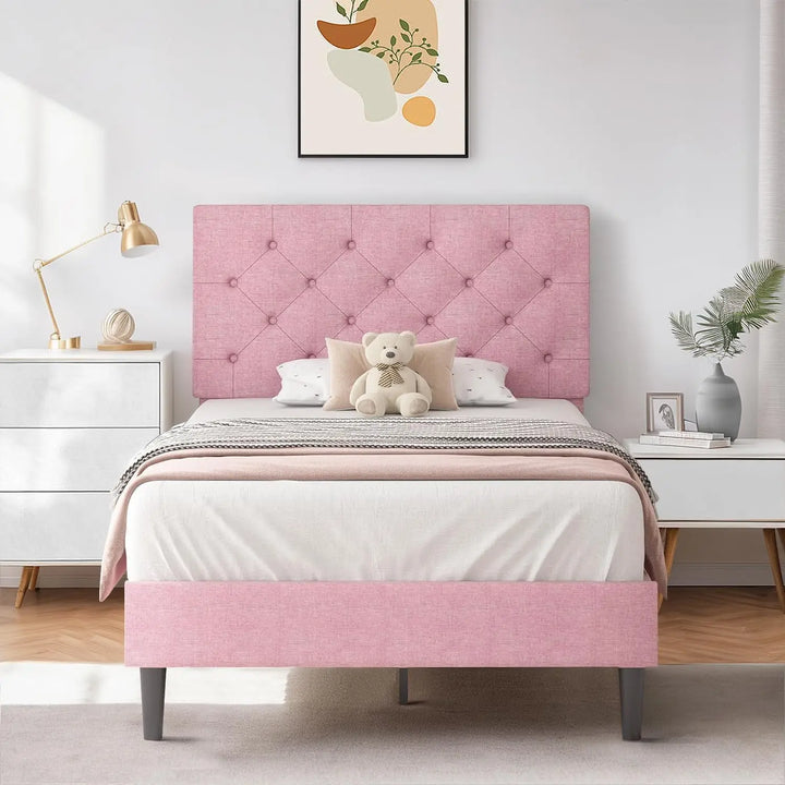 Pink Upholstered Twin Bed Frame