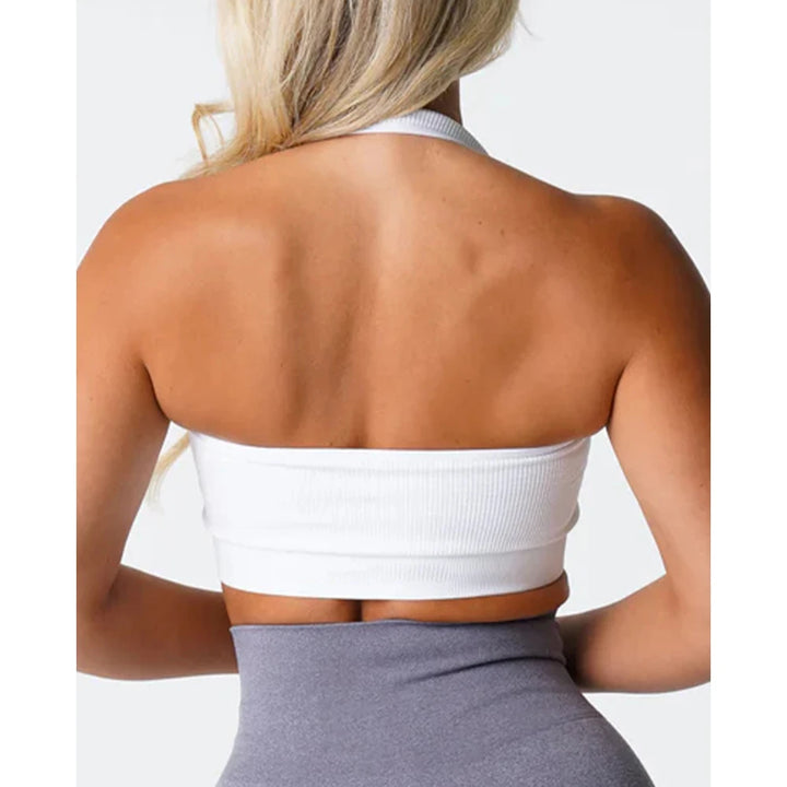 New Limitless Ribbed Seamless Halter Bra Spandex  Woman Fitness Elastic Breathable Breast Enhancement Leisure Sports Underwear