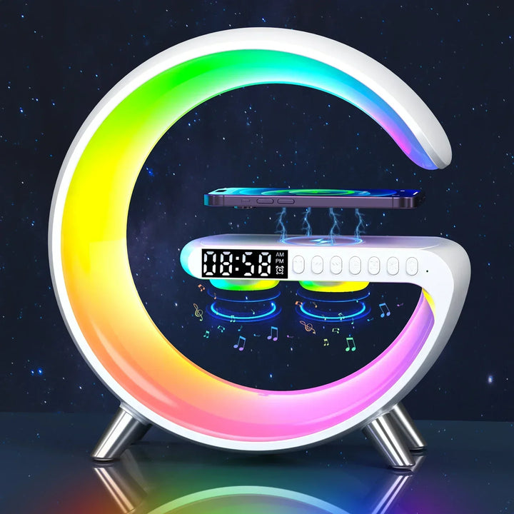 G Wireless Charger Stand Alarm Clock Bluetooth Speaker RGB Night Light Lamp Fast Charging Station Dock for iPhone Samsung Xiaomi