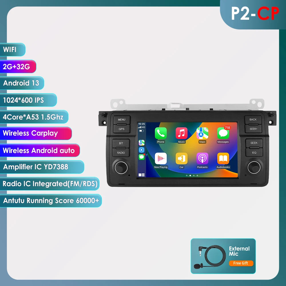 Hizpo 7" AI Voice Autoradio For BMW E46 M3 318/320/325/330/335 Android Auto Radio Carplay 4G DSP Car Multimedia GPS 2din Stereo