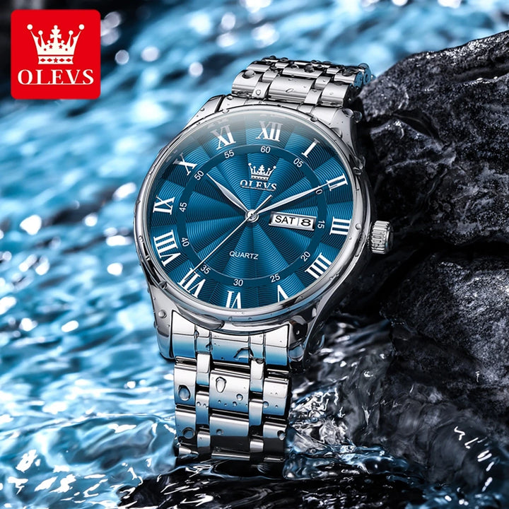OLEVS 3663 Mens Watch Classic Original Brand Quartz Watch Waterproof  Luminous Watches For Men Dual Calendar Display Gifts Box