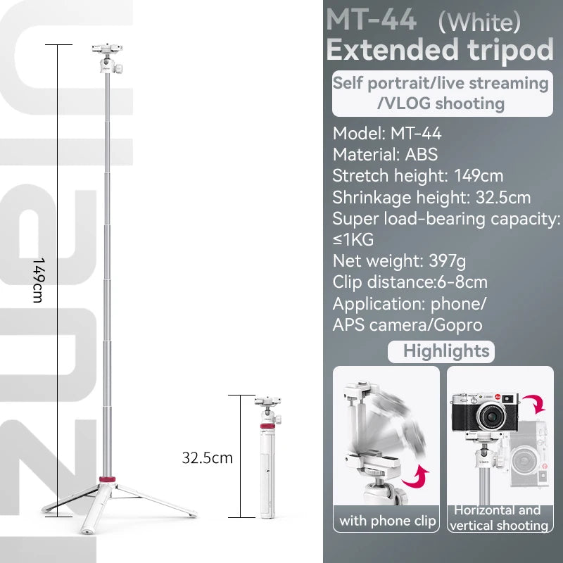 Ulanzi MT-44 Extend Livestream Tripod Stand 42inch Tripod with Phone Mount Holder Vertical Shooting Phone DSlR Camera Tripods