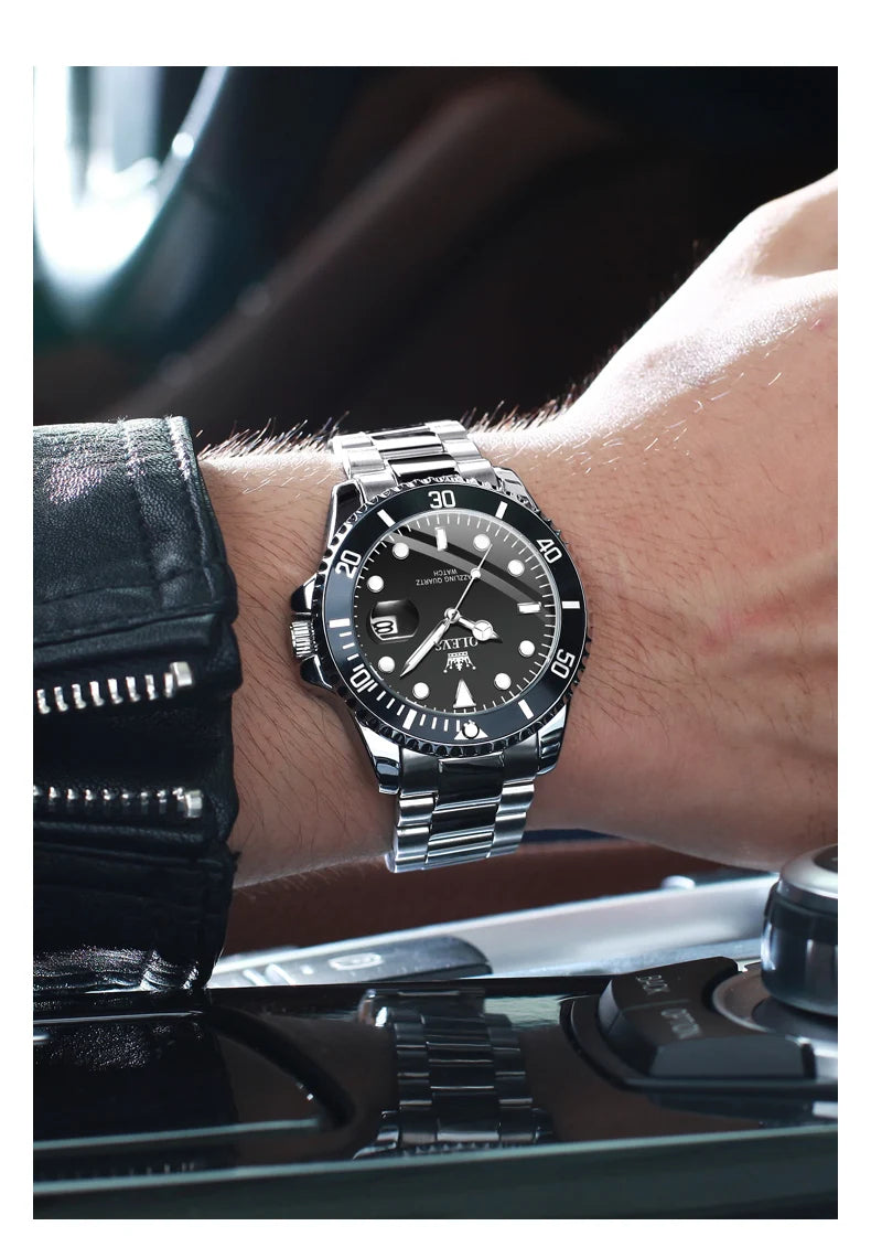 OLEVS 5885 Man Watch Original Brand Waterproof Quartz Watch Stainless Steel Strap Automatic Date Mens Gifts Watches For Man